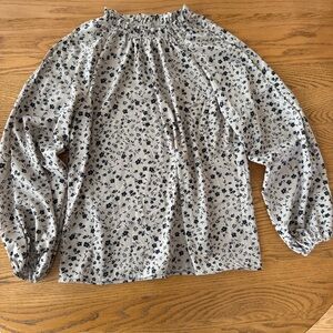 White Blouse with Black Floral Print